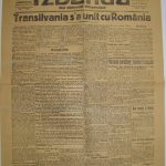 Ziarul Izbânda anunța pe prima pagină „Transilvania s-a unit cu Români”, 24 noiembrie/7 decembrie 1918